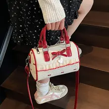 甘いリボン付きハンドバッグ【レースエッジ・夏用・キャンバス・斜め掛け】