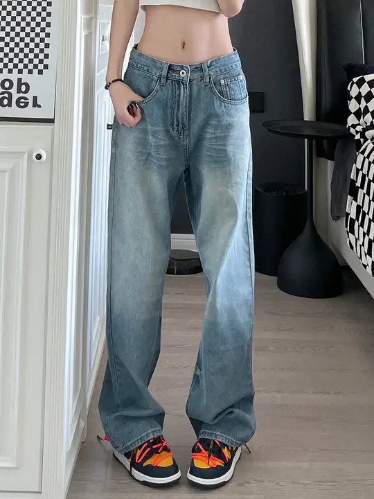 春秋用アメリカンウォッシュデニムパンツ【フィット・ストレートシルエット】