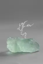 天然緑色フルオライト梅花茶台置物【茶席用・純銀S925製】