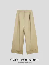 GZQJ レディース 秋冬用 カジュアルストレートワイドパンツ【レトロデザイン・シルエット強調・ストレッチ素材】