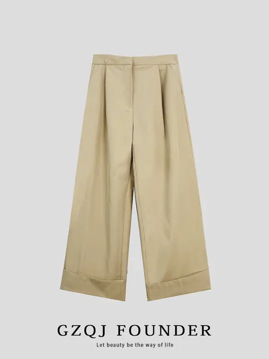 GZQJ レディース 秋冬用 カジュアルストレートワイドパンツ【レトロデザイン・シルエット強調・ストレッチ素材】