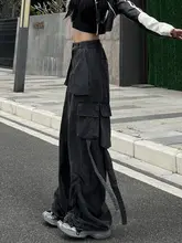 ゆったりとしたシルエットのヒップホップ・工装パンツ【グリーン・女性用・束脚デザイン】