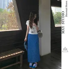 韓国風 花柄ハイウエストスカート【Aライン・ロング・夏用】（セットアップ対応）