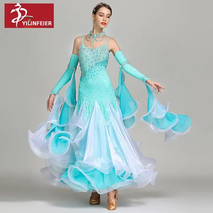 華やかなウォルツドレス【ビーズ装飾・大人用モダンダンス・演出衣装】