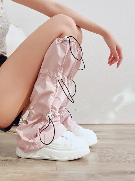 ドローストリング ソックス カバー 少女ピンク 速乾 ワークスタイル ルーズ JK スタイル アイボリー レッグカバー