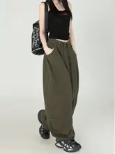 オリーブグリーンのワイドレッグデニムパンツ【高腰・ドレープ感・秋用】