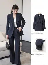ダブルボタン グレー レディースビジネスジャケット【春秋向け・スリムフィット・高級感】
