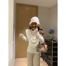 秋の魅力を引き立てる！二重襟デザインのウールニット長袖トップス【柔らかさとエレガンス】