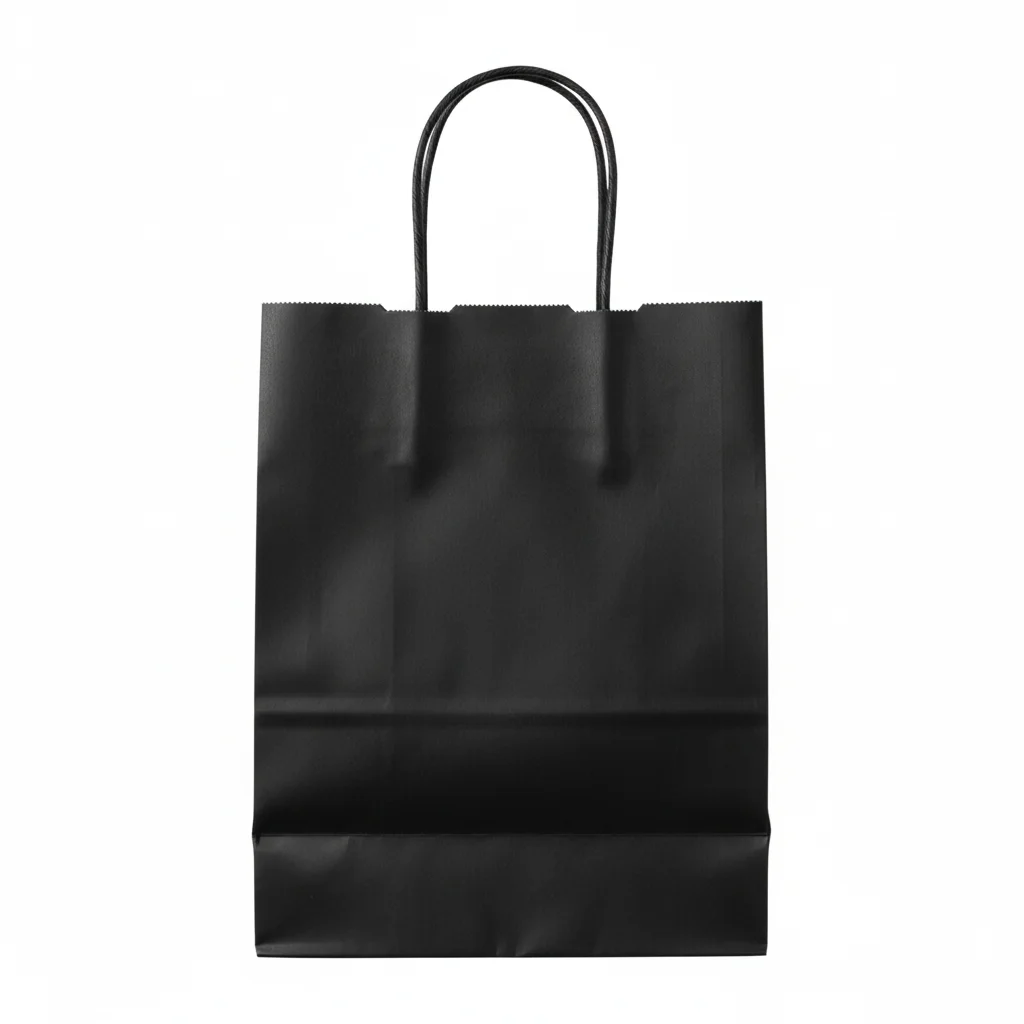 黒の紙製ショッピングバッグの白背景画像