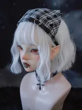 ハンドメイド ブラックホワイトチェック愛です三角巾ヘアバンド【アンダーグラウンドスタイル】