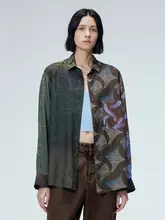 シャツ 女性 ゆったり グラデーションプリント 襟付き シルク 長袖 通勤 シンプル