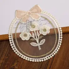 リボンデザインの花刺繍付きレース布パッチ【服装装飾用】