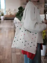 薄手リネン刺繍ドットデザインのトートバッグ【ファッション・女性用・大容量】