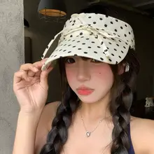 サンバイザー レディース 韓流 水玉 蝶結び 大きいサイズ 小顔効果 UVカット アウトドア 夏