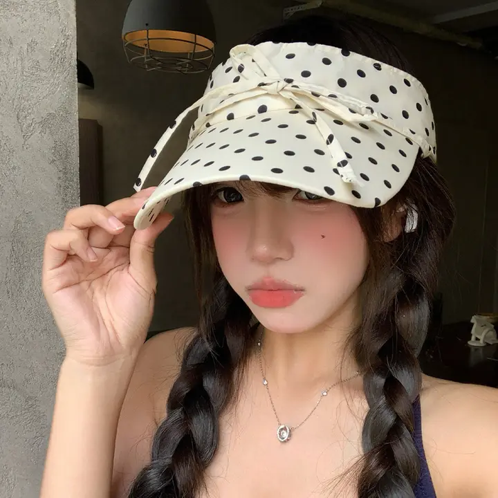 サンバイザー レディース 韓流 水玉 蝶結び 大きいサイズ 小顔効果 UVカット アウトドア 夏
