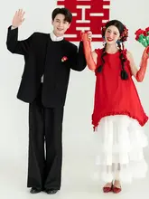 喜びのオレンジ色の国風テイストジャケット【カジュアルスーツ・新郎用・結婚式・宴会】（セットアップ対応）