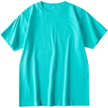 湖色の重厚なコットン丸首半袖Tシャツ【シンプル・ゆったり・快適・男女兼用】
