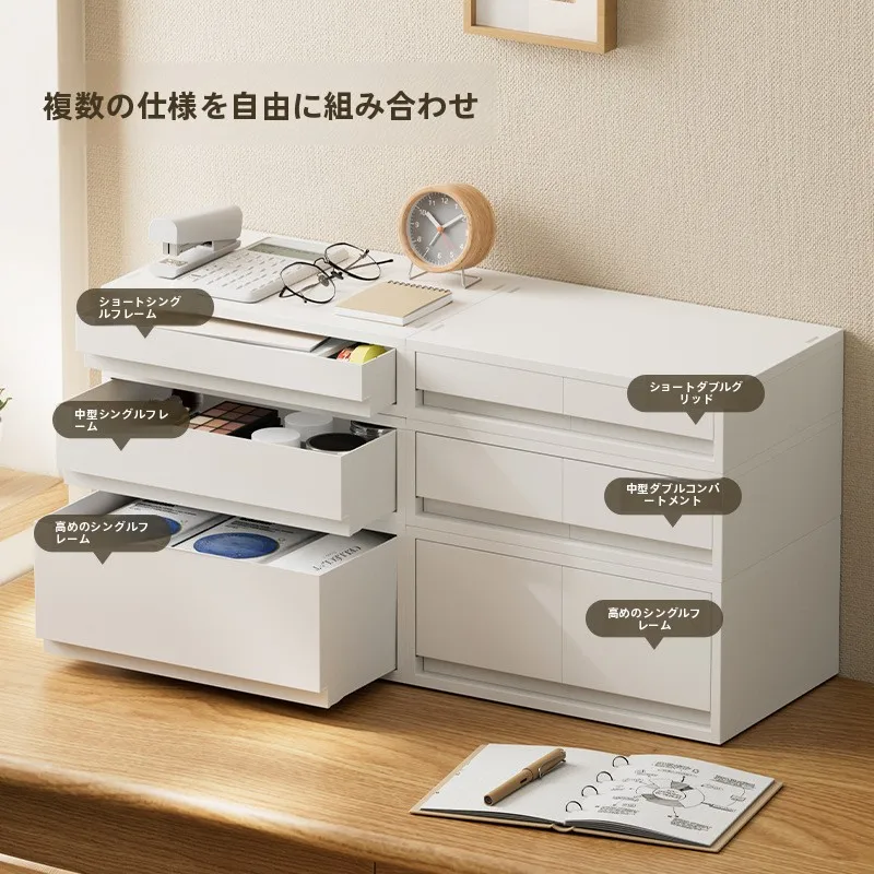 引き出し式収納ボックス：デスク上に設置するプラスチック製の多段収納システム
