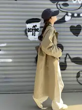 カジュアルなチックスタイルのロングカラコート【春秋用・カキ色・ゆったりフィット】