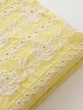 純綿イエローローズ刺繍生地【DIY用・インテリア・ファッション】