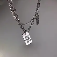 チタン製アルファベットペンダントネックレス【ヒップホップスタイル・メタルチェーン・レイヤードデザイン】