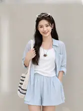 ブルーのUVカットシャツ【薄手・夏用・レディース】（セットアップ対応）