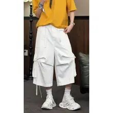 カーゴパンツ ユニセックス 七分丈 マルチポケット ワイド ルーズ アメリカン風 ストリート 夏