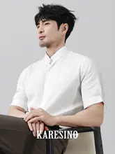 スタンドカラーシャツ メンズ 五分袖 シアーサッカー ストライプ ホワイト ビジネスカジュアル 夏 「KARESINO」