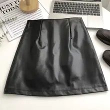 シルバーPUレザー膝上スカート【ハイウエスト・Aライン・カジュアル】