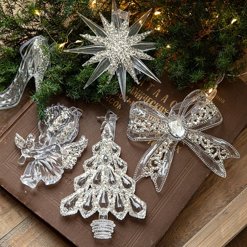 クリスマス用アイスクリスタルペンダント：透明アクリルで作る天使デザインの軽量装飾