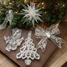 クリスマス用アイスクリスタルペンダント【透明アクリル・天使デザイン・軽やかな装飾】