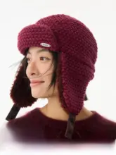 ゴートカシミヤ製の耳あて付き帽子【レディース・ニット・冬用・保温】