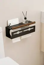 胡桃木製 浴室用トイレットペーパーボックス【穴あけ不要・洗面台用収納】