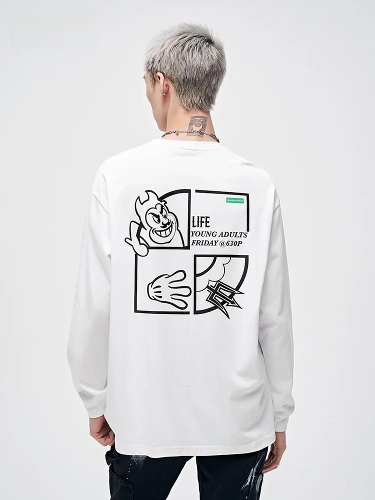山小川 カートゥーンデザイン メンズ長袖Tシャツ：秋期日常着用の親肤性とデザインバリエーションを解説