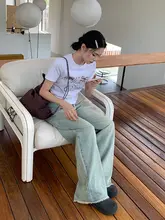 SIXI ショートヘムドローストリングストレートデニムパンツ【女性用・フィット・クロップドレッグ】