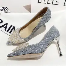 美しいクリスタル装飾のウェディングシューズ【新婦用・疲れにくい・ハイヒール】