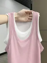 シンプルでお洒落！Uネックリブベスト【バイカラー・レイヤードデザイン・女性用】（セットアップ対応）