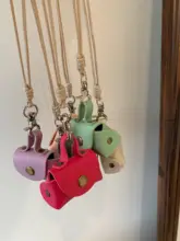 カラフルな皮革ミニバッグモチーフネックレス【長めのチェーン・ファッションアクセサリー】