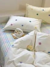 布団カバー 4点セット 綿100% ウォッシュドコットン タオル刺繍 カラフル水玉 カートゥーン柄 ガーリー 寝具