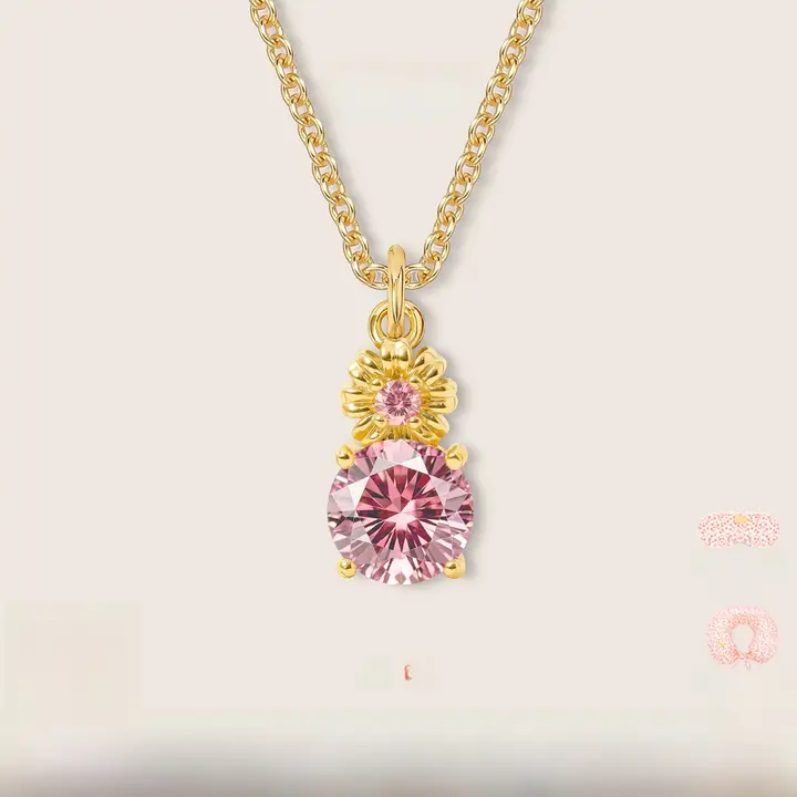 アフリカンデイジーの花のネックレス【オリジナルデザイン・キュービックジルコニア使用・鎖骨にぴったり】