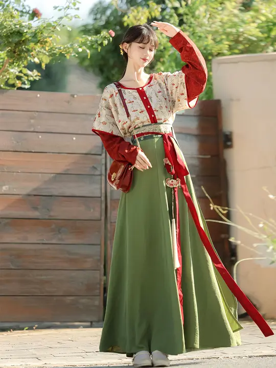 春季用オリジナル漢服【唐風デザイン・ウエストまでの長さ・日常用】（セットアップ対応）