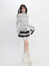 Y2Kパンクスタイルのレースパッチワークケーキスカート【バレリーナデザイン・ミニ丈】