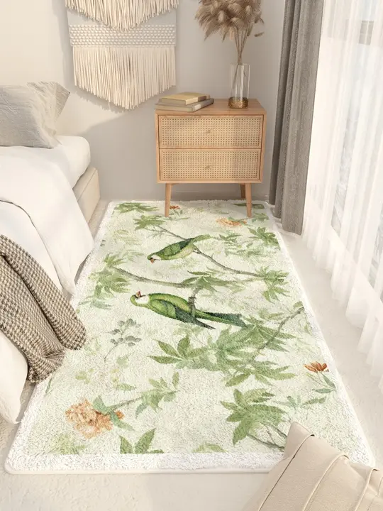 新中式花鳥デザインのロングラグ【リビング・寝室用・厚手・ソファ足元用】