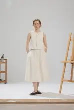 金属ファスナー付きコットン混紡タンクトップ【シンプルデザイン・ウエストゴム・Aラインスカート】（セットアップ対応）