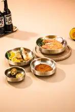 304不動ステンレス製 韓国風調味料ディッシュ【冷菜皿・金色・小鉢】