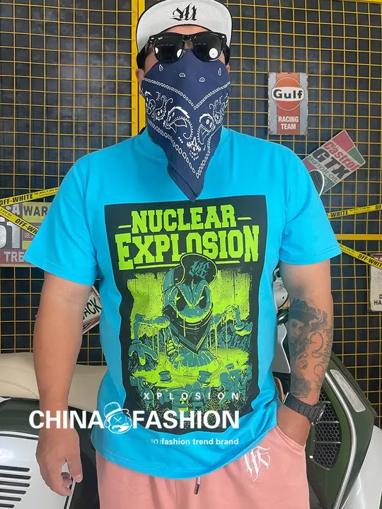 夏用 メンズ 半袖Tシャツ【コットン100%・フィット・淡いブルー】