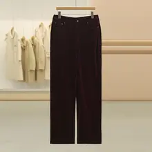 コットン製 ハイウエスト ワイドレッグ カジュアルパンツ【冬用・ライトコーデュロイ】