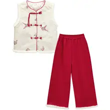 新中式デザインの女児用パンツ【冬用・上着とボトムス】（セットアップ対応）
