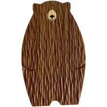 かわいい3匹のクマの家族の手作りカートンまな板＆鍋敷き【くるみ材・キッズ用・フルーツや食品のトレイ】（セットアップ対応）