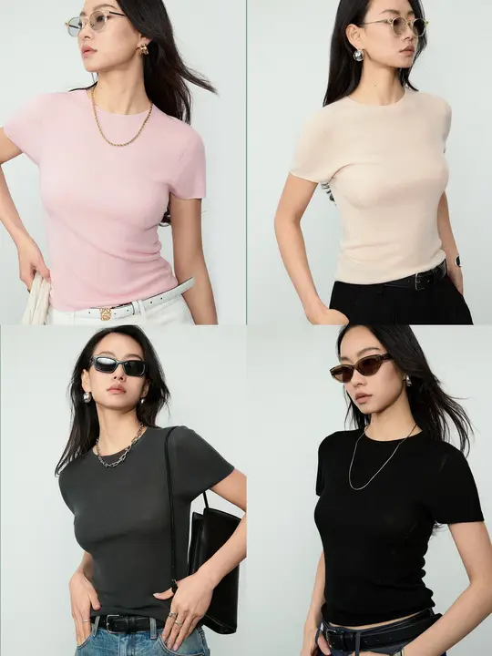 ニット短袖 シームレス一体感 涼感テンセル絹 マルチシーン対応